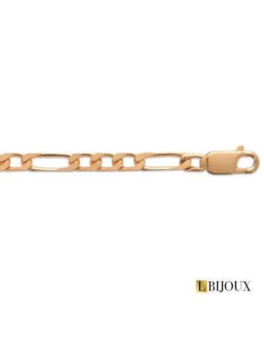 Bracelet homme plaqué or maille figaro alternée de 4mm. Longueur 21 cm