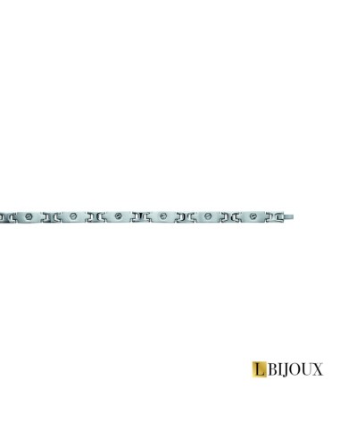 Bracelet acier mat poli pour homme de 21 cm. Plaques acier avec le dessin d'une vis 1 maillon sur 2.