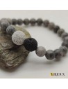 Bracelet extensible perles en jaspe gris de 8mm + 2 pierres de lave noire et blanche au centre