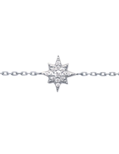 Bracelet argent femme avec au centre une étoile sertie d'oxydes. Longueur 18 cm. Anneau à 16 cm
