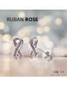 Boucles d'oreilles argent forme ruban rose serti oxydes roses
